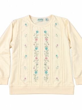 Stone Mountain Accessories Cream Pullover with Blue & Pink Floral Embroidery